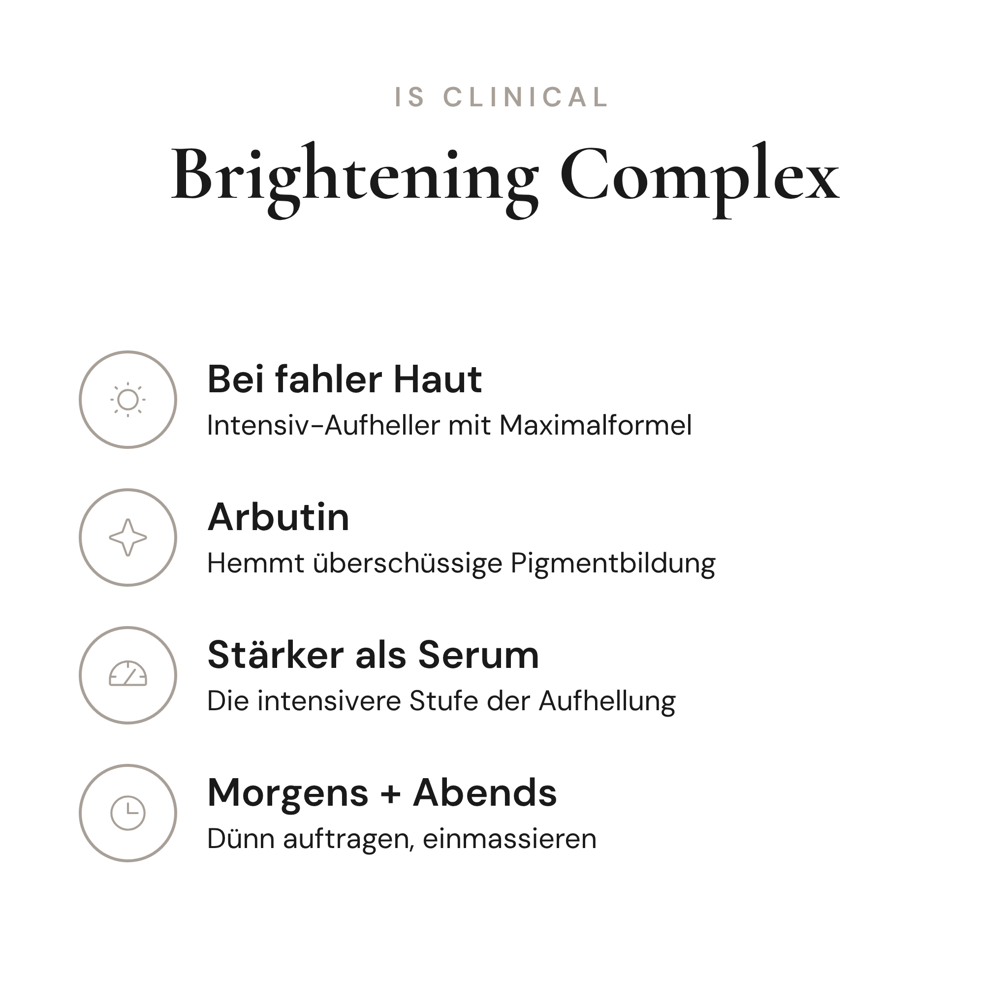 Brightening Complex - Infografik mit Wirkstoffen und Anwendung | iS Clinical
