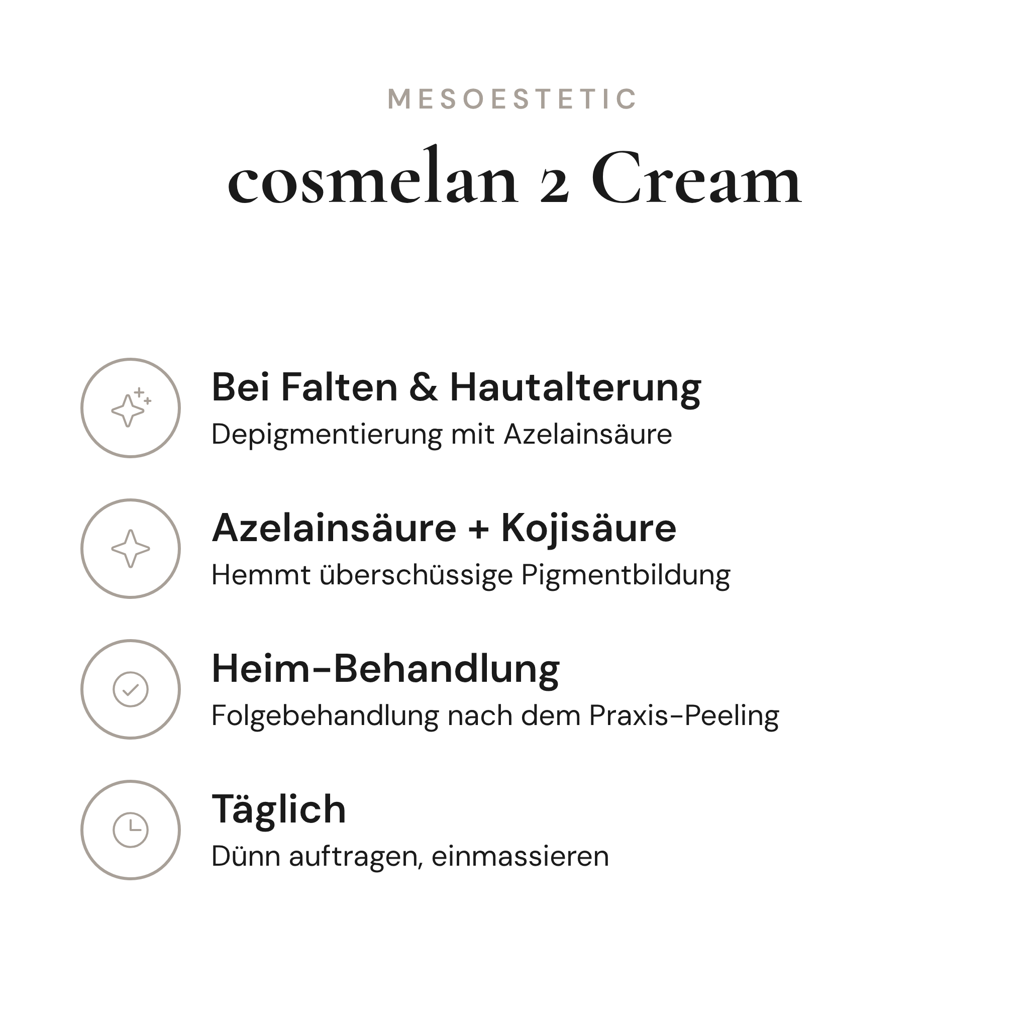 cosmelan 2 Cream - Infografik mit Wirkstoffen und Anwendung | mesoestetic