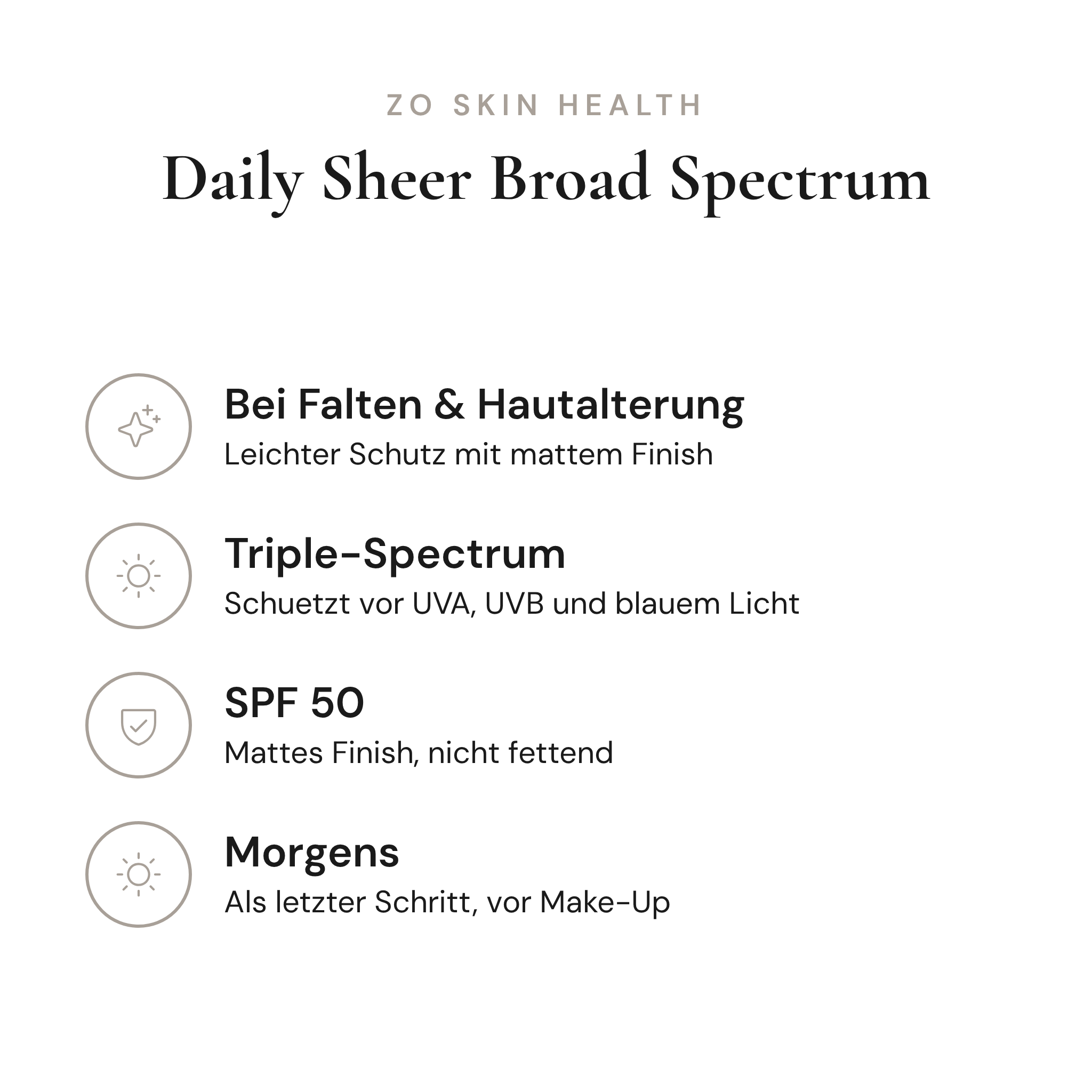 Daily Sheer Broad Spectrum SPF 50 - Infografik mit Wirkstoffen und Anwendung | ZO Skin Health