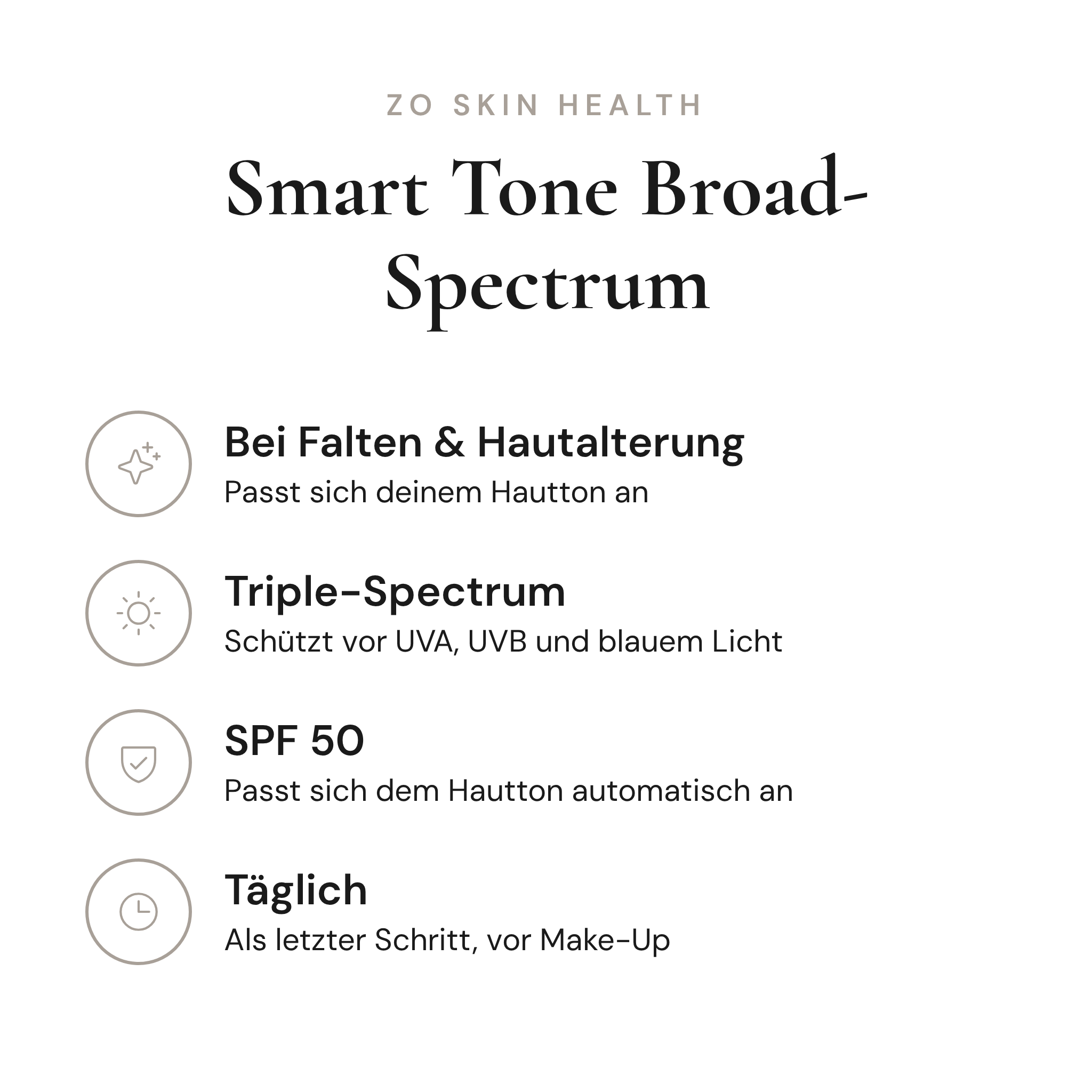 Smart Tone Broad-Spectrum SPF 50 - Infografik mit Wirkstoffen und Anwendung | ZO Skin Health
