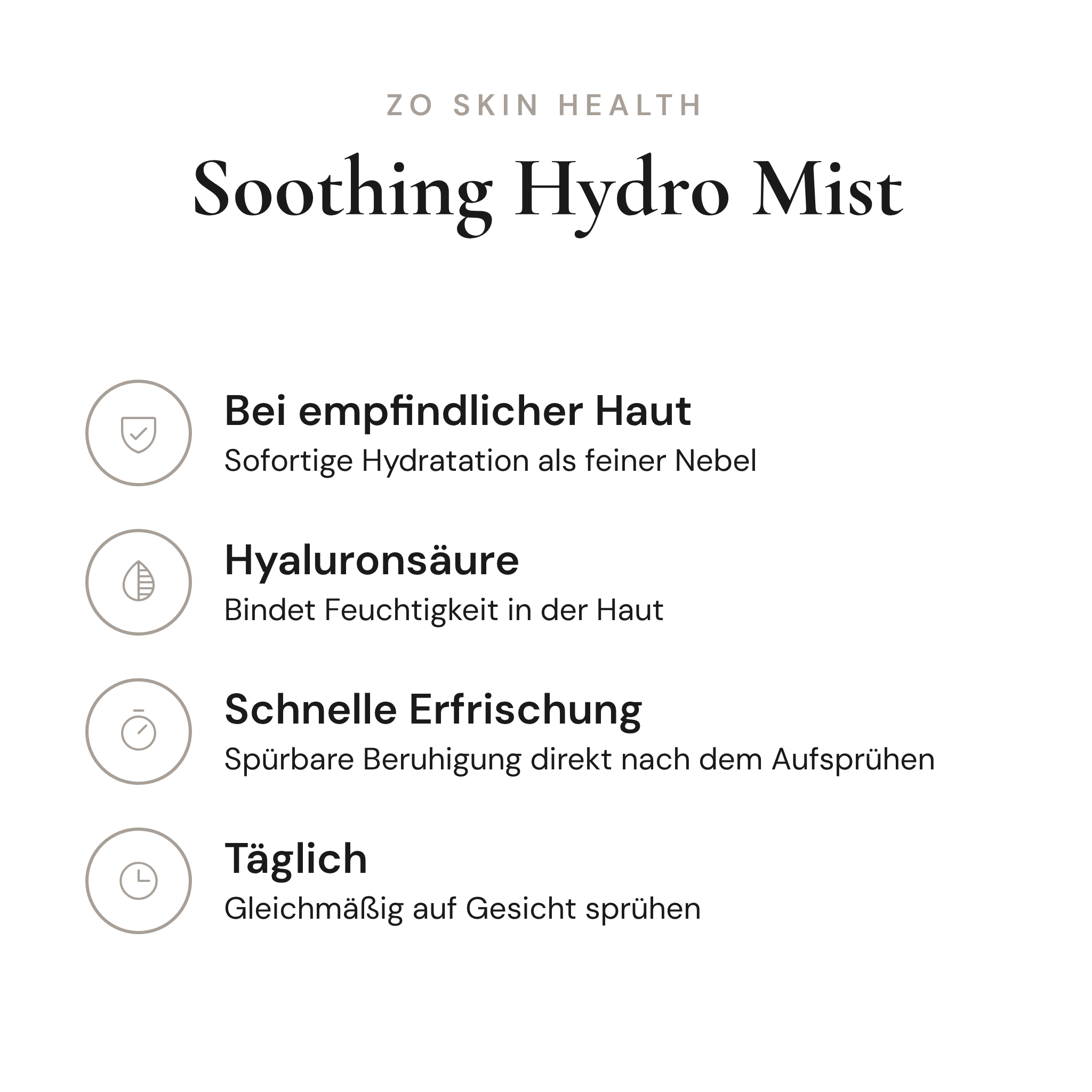 Soothing Hydro Mist - Infografik mit Wirkstoffen und Anwendung | ZO Skin Health