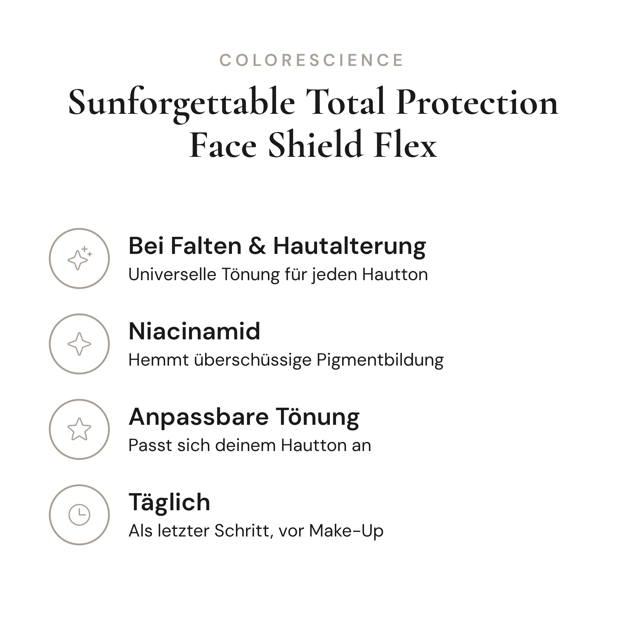 Sunforgettable Total Protection Face Shield Flex - Infografik mit Wirkstoffen und Anwendung | Colorescience