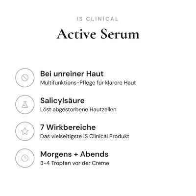 Active Serum - Infografik mit Wirkstoffen und Anwendung | iS Clinical
