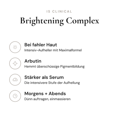 Brightening Complex - Infografik mit Wirkstoffen und Anwendung | iS Clinical