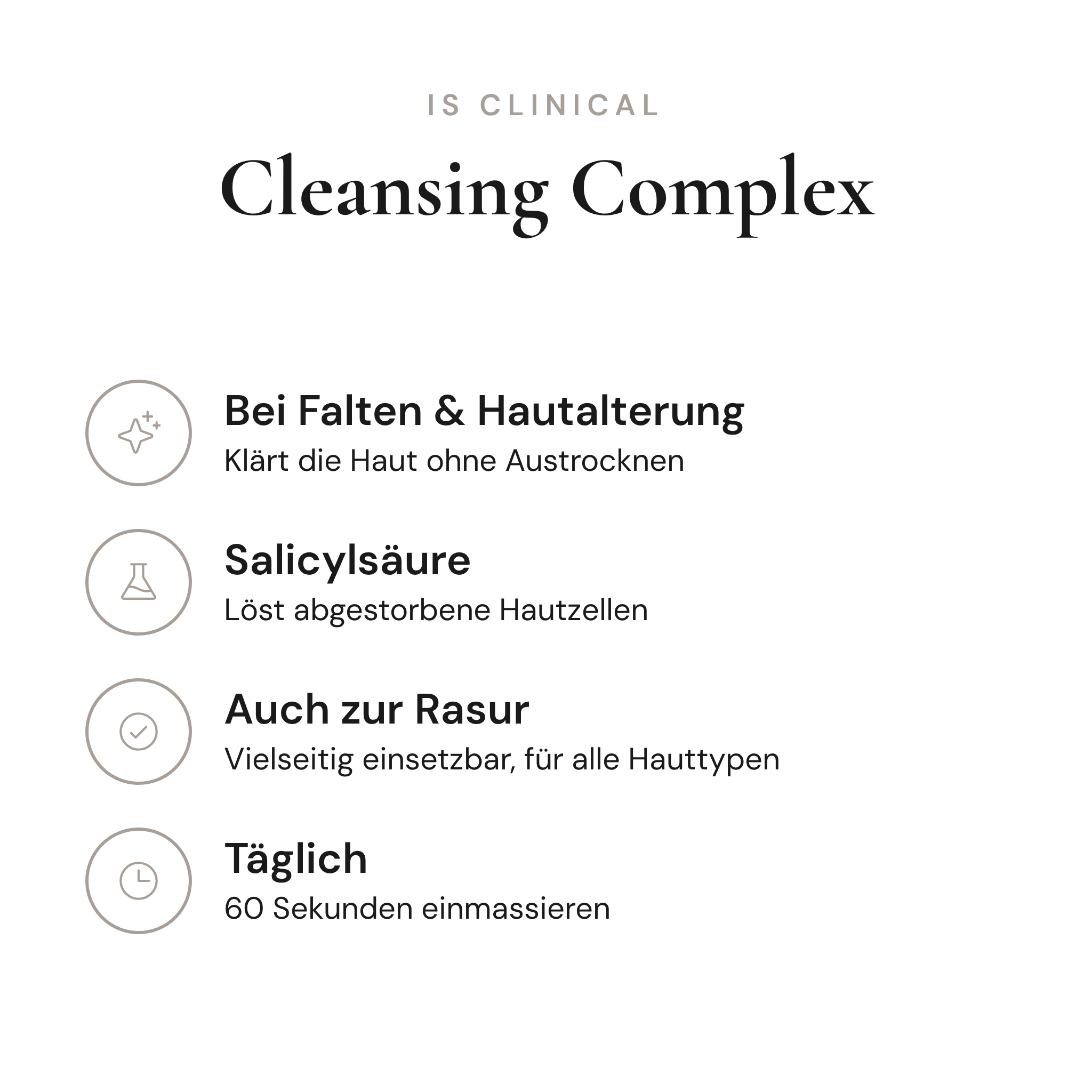 Cleansing Complex - Infografik mit Wirkstoffen und Anwendung | iS Clinical