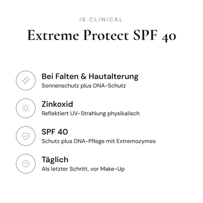Extreme Protect SPF 40 - Infografik mit Wirkstoffen und Anwendung | iS Clinical
