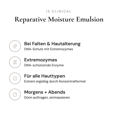 Reparative Moisture Emulsion - Infografik mit Wirkstoffen und Anwendung | iS Clinical