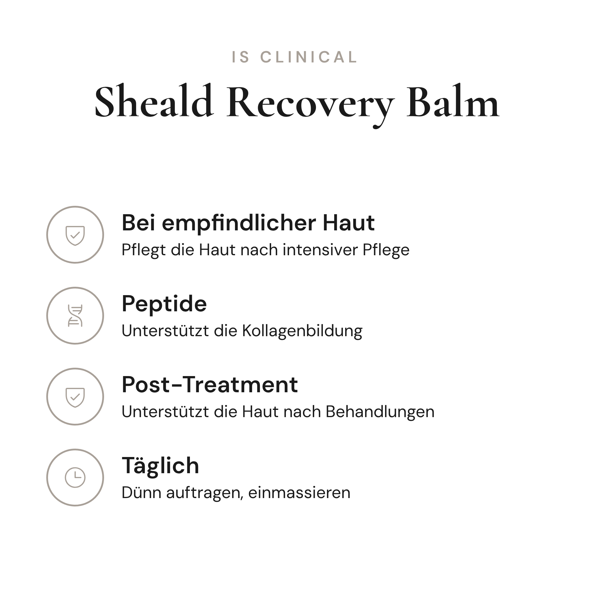 Sheald Recovery Balm - Infografik mit Wirkstoffen und Anwendung | iS Clinical