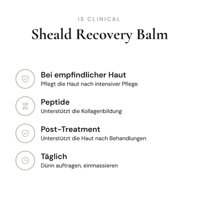 Sheald Recovery Balm - Infografik mit Wirkstoffen und Anwendung | iS Clinical