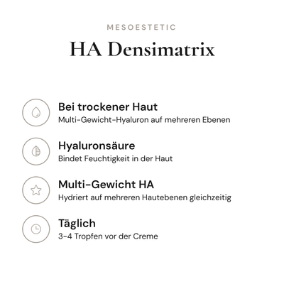 HA Densimatrix - Infografik mit Wirkstoffen und Anwendung | mesoestetic