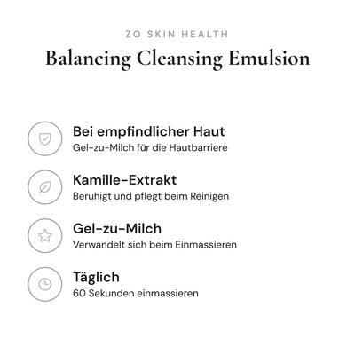Balancing Cleansing Emulsion - Infografik mit Wirkstoffen und Anwendung | ZO Skin Health