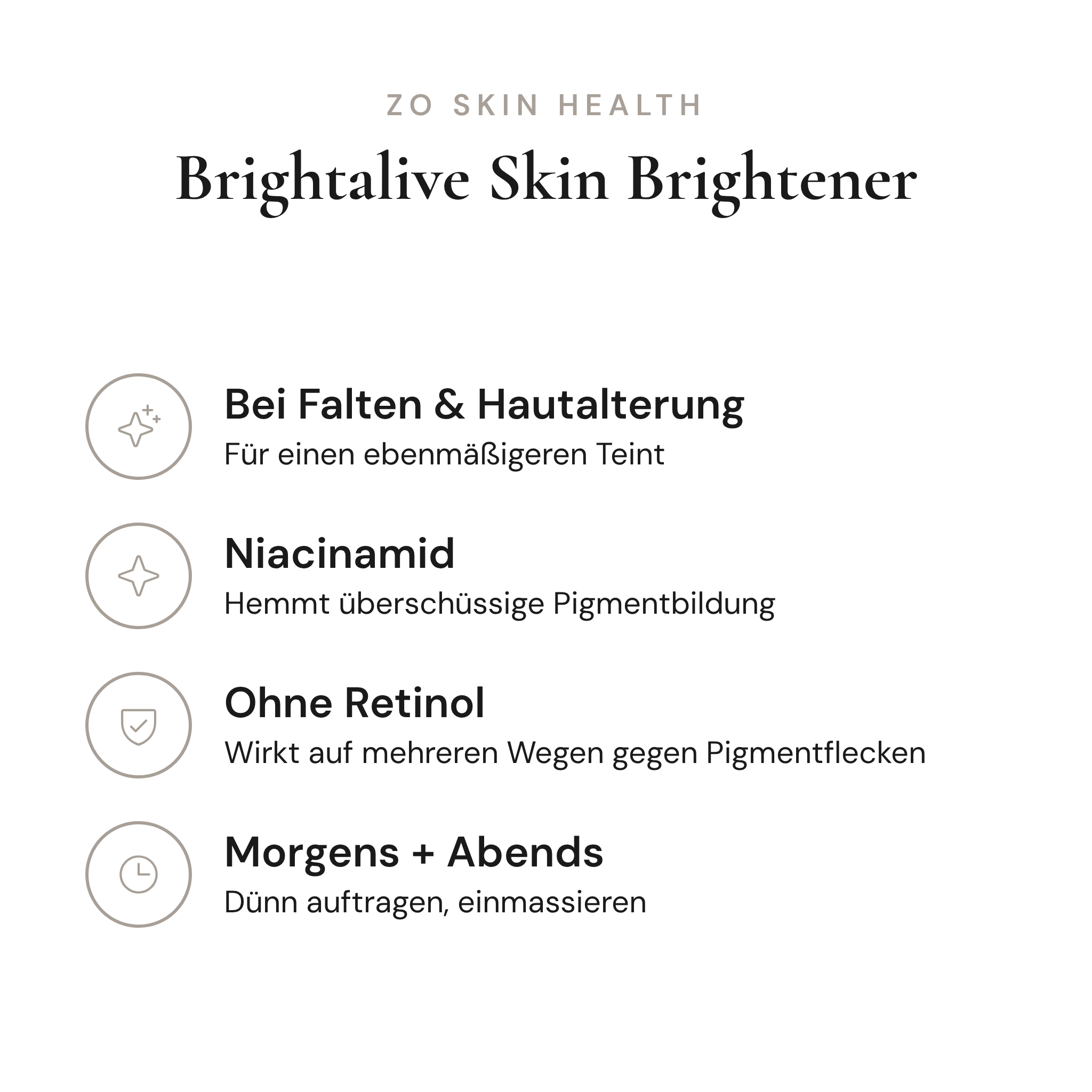 Brightalive Skin Brightener - Infografik mit Wirkstoffen und Anwendung | ZO Skin Health