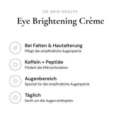 Eye Brightening Crème - Infografik mit Wirkstoffen und Anwendung | ZO Skin Health