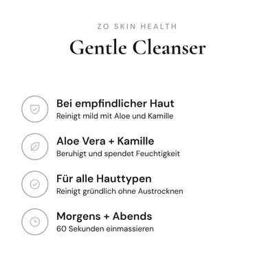 Gentle Cleanser - Infografik mit Wirkstoffen und Anwendung | ZO Skin Health