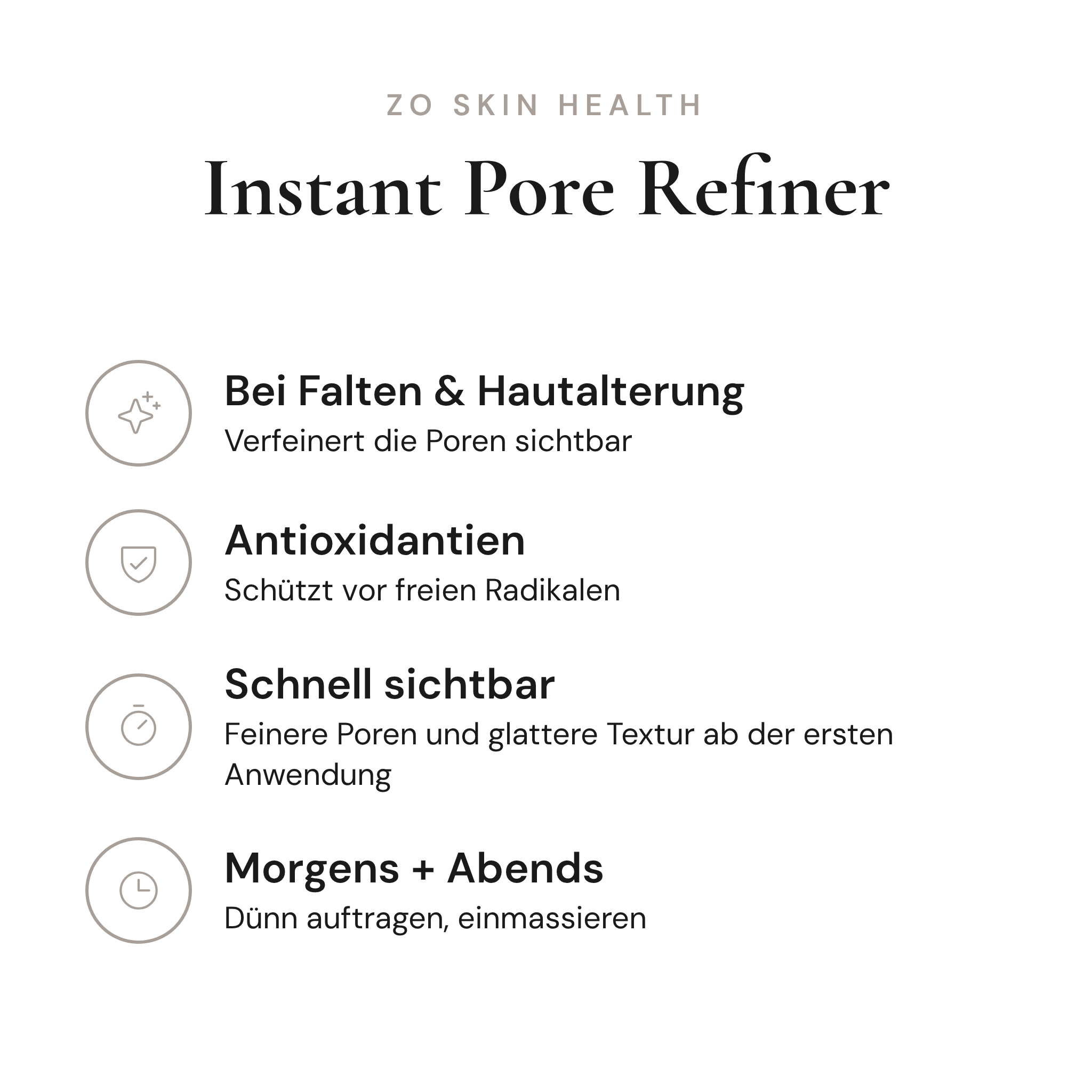 Instant Pore Refiner - Infografik mit Wirkstoffen und Anwendung | ZO Skin Health