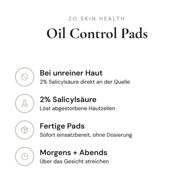Oil Control Pads - Infografik mit Wirkstoffen und Anwendung | ZO Skin Health