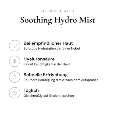 Soothing Hydro Mist - Infografik mit Wirkstoffen und Anwendung | ZO Skin Health